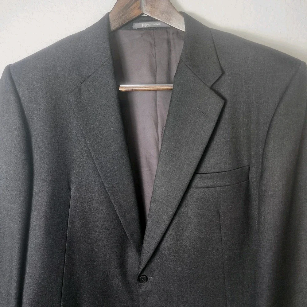 Hickey Freeman Loro Piana Tasmanian Super 130s Wool Jacket 48L Gray Career Event